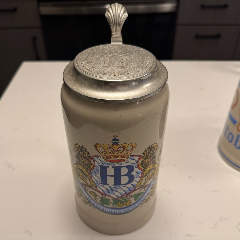 Cream and Silver Beer Stein